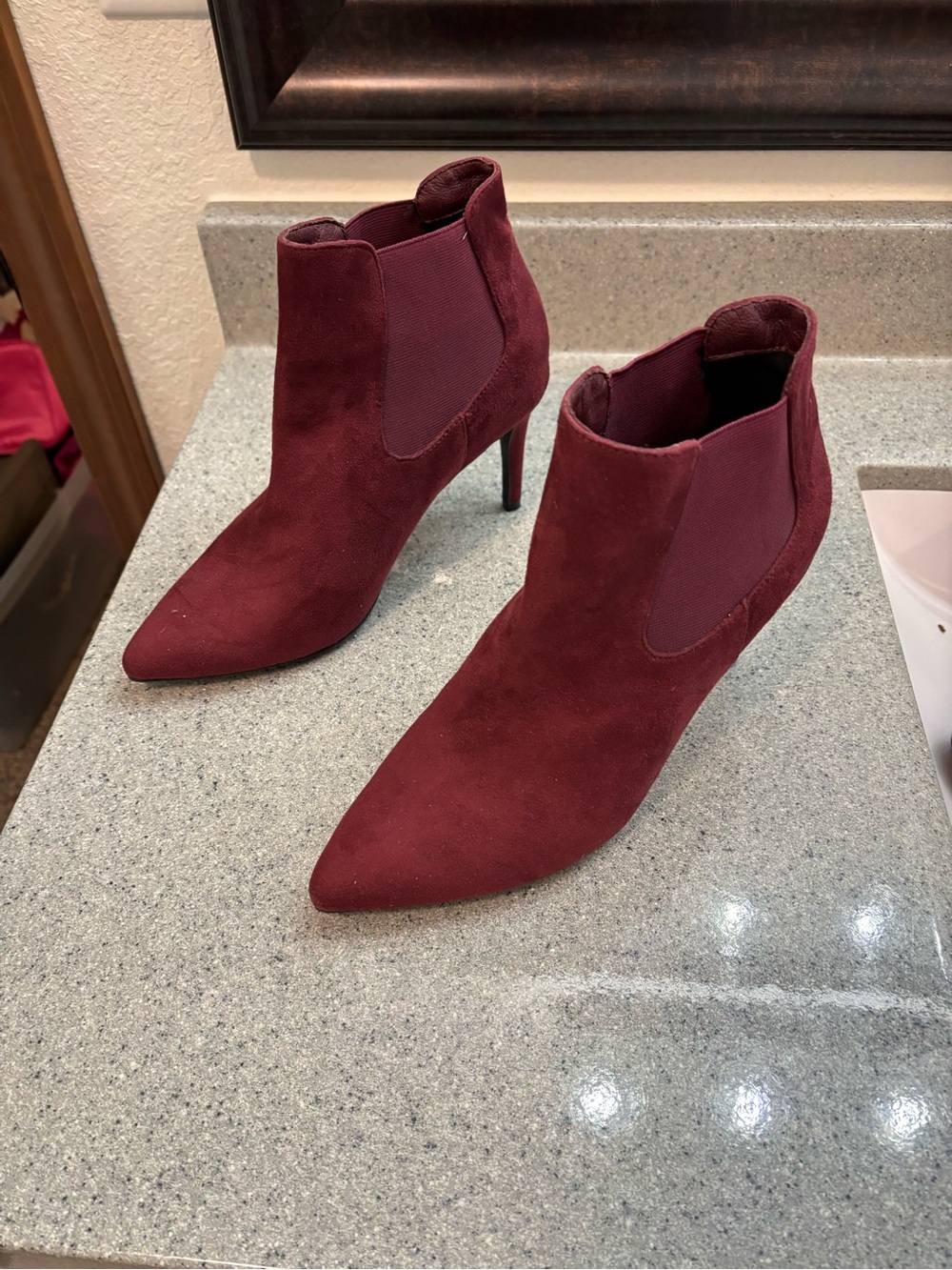 14th & Union Pointed-Toe Suede Ankle Boots in Burgundy